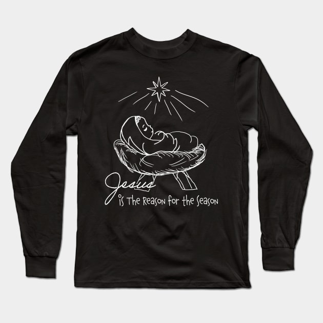 Religious Line Art Christmas Jesus is the Reason for the Season Long Sleeve T-Shirt by Brasilia Catholic